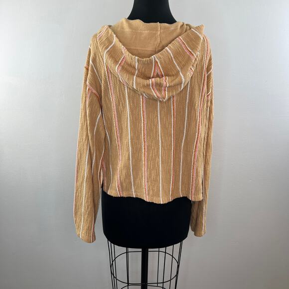 L Space Beige M Wrap Top Cotton Paradise Sunrise Striped Hooded Pullover NEW - Picture 7 of 10
